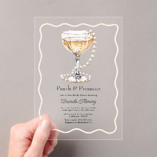 Invitaciones Acrílicas Despedida de soltera con champán Pearls & Prosecco