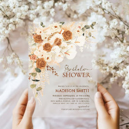 Invitaciones Acrílicas Despedida de Soltera con Código QR Floral Boho Mod