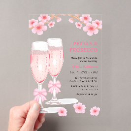 Invitaciones Acrílicas Despedida de soltera con flores de lazo rosa y Pro