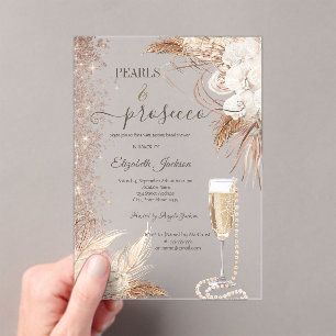 Invitaciones Acrílicas Despedida de soltera con flores, purpurina, perlas