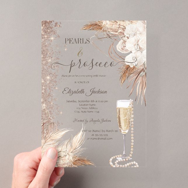 Invitaciones Acrílicas Despedida de soltera con flores, purpurina, perlas (Insitu (portátil))