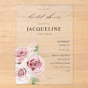 Invitaciones Acrílicas Despedida de Soltera con Flores Rosadas
