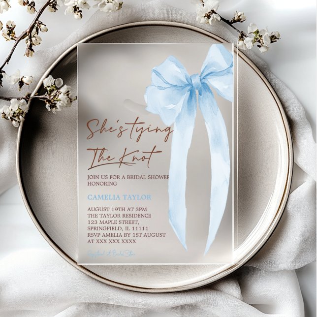 Invitaciones Acrílicas Despedida de soltera con lazo azul atando el nudo (Subido por el creador)