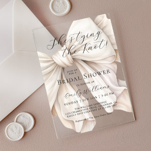 Invitaciones Acrílicas Despedida de Soltera con Lazo Blanco Ella Está Ata