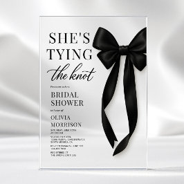 Invitaciones Acrílicas Despedida de soltera con lazo negro She's Tying Th