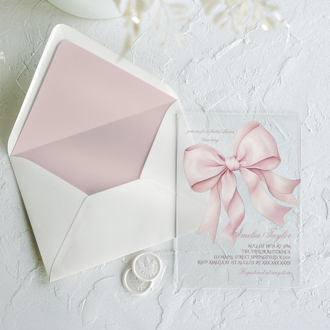 Invitaciones Acrílicas Despedida de soltera con lazo rosa (Subido por el creador)
