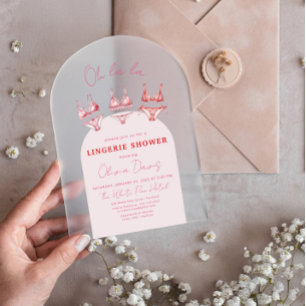 Invitaciones Acrílicas Despedida de soltera con lencería rosa coqueta