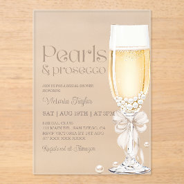 Invitaciones Acrílicas Despedida de soltera con Prosecco y Perlas Bow