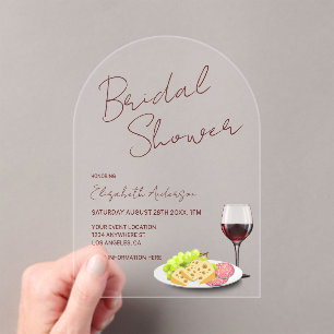 Invitaciones Acrílicas Despedida de soltera con vino y charcutería