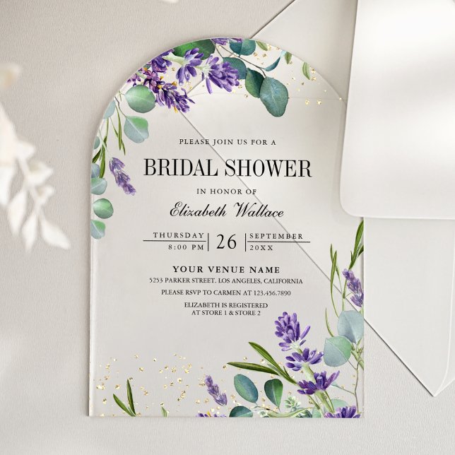 Invitaciones Acrílicas Despedida de soltera de lavanda y eucalipto (Subido por el creador)