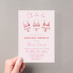 Invitaciones Acrílicas Despedida de soltera de lencería rosa, ducha de fi