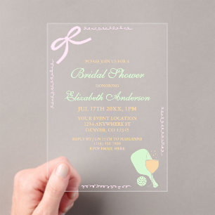 Invitaciones Acrílicas Despedida de soltera de Pickleball y Prosecco