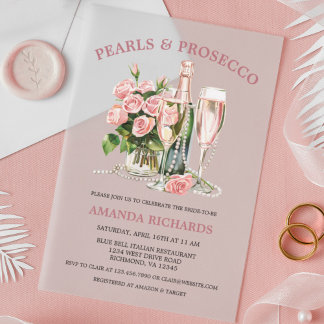 Invitaciones Acrílicas Despedida de Soltera de Rosas Elegantes, Perlas y