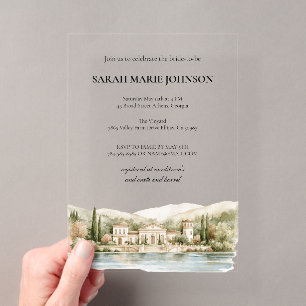 Invitaciones Acrílicas Despedida de soltera elegante en el lago Como ital