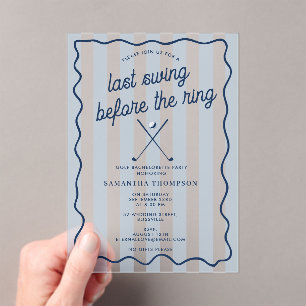 Invitaciones Acrílicas Despedida de soltera Golf Bach Rayas Retro