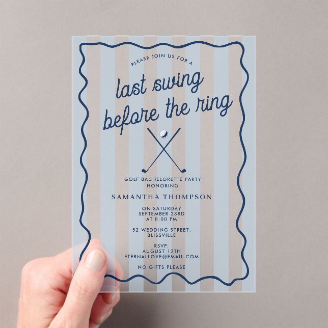 Invitaciones Acrílicas Despedida de soltera Golf Bach Rayas Retro (Insitu (portátil))