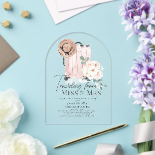 Invitaciones Acrílicas Despedida de soltera Maleta Rosa Viaje de Señorita