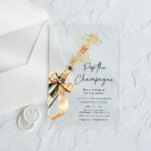 Invitaciones Acrílicas Despedida de soltera Pop The Champagne Moderna