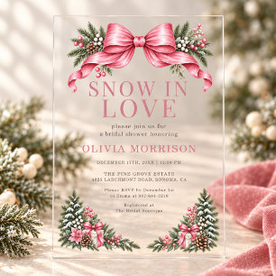 Invitaciones Acrílicas Despedida de soltera Snow in Love con lazo rosa