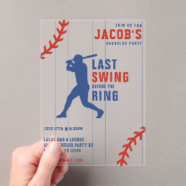 Invitaciones Acrílicas Despedida de Soltero de Béisbol Último Swing Antes