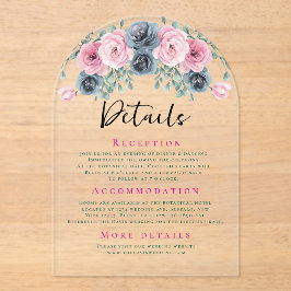 Invitaciones Acrílicas Detalles del Boda Arch Pink and Blue Blooms