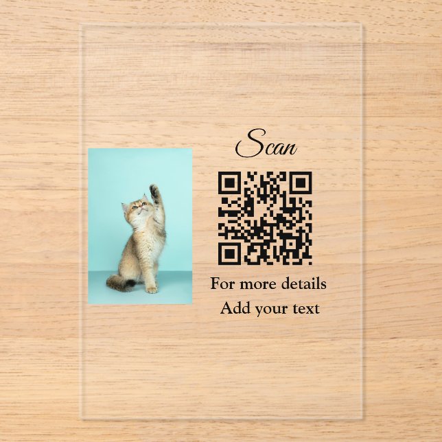 Invitaciones Acrílicas Detalles simples de nombres de animales Código QR  (Anverso)