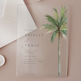 Invitaciones Acrílicas Devonport Boda de palmeras acuáticas modernas