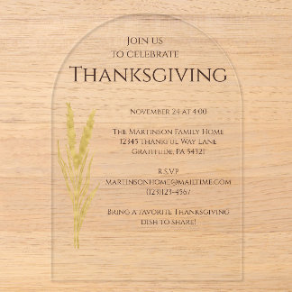 Invitaciones Acrílicas Día de Acción de Gracias de trigo dorado elegante