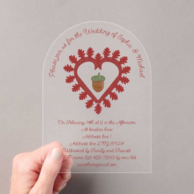 Invitaciones Acrílicas Día de San Valentín Love Heart Acorn Custom Weddin (Insitu (portátil))