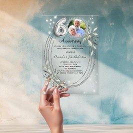 Invitaciones Acrílicas diamante de fotos de plata en el 60 aniversario de