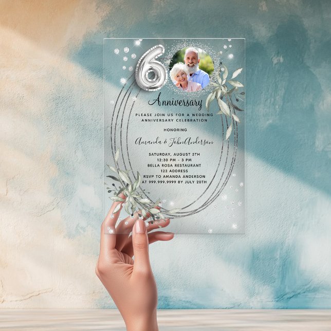 Invitaciones Acrílicas diamante de fotos de plata en el 60 aniversario de (Subido por el creador)