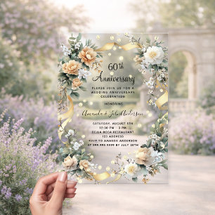 Invitaciones Acrílicas diamantes de aniversario de bodas de 60 años flora