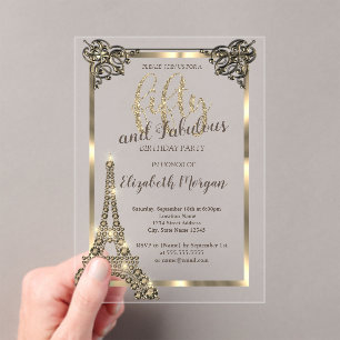Invitaciones Acrílicas Diamantes de lujo Torre Eiffel, Frontera Cumpleaño
