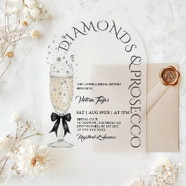 Invitaciones Acrílicas Diamantes y Prosecco Elegante Ducha Bridal Bow