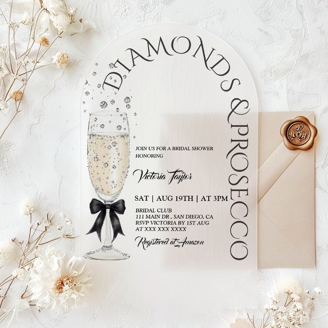 Invitaciones Acrílicas Diamantes y Prosecco Elegante Ducha Bridal Bow (Subido por el creador)
