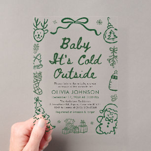 Invitaciones Acrílicas Dibujado a Mano Baby It's Cold Outside Baby Shower
