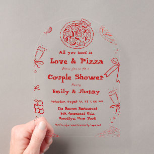 Invitaciones Acrílicas Dibujado a mano es amor & Desayuno Nupcial de Pizz