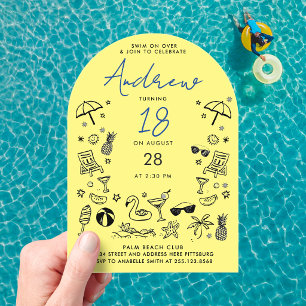 Invitaciones Acrílicas Dibujo divertido de neón amarillo azul fiesta de p
