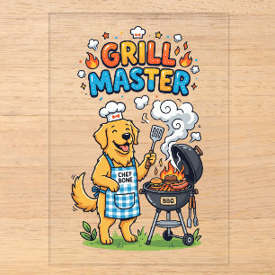 Invitaciones Acrílicas Dibujo divertido de un Golden Retriever maestro de