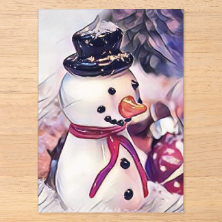 Invitaciones Acrílicas Dibujo vintage de un muñeco de nieve en la nieve