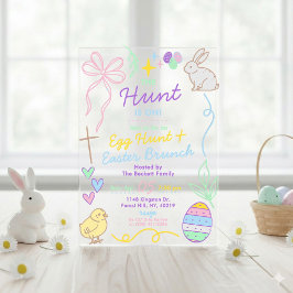 Invitaciones Acrílicas Dibujos a Mano Fantasías Garabatos Fiesta de Pascu