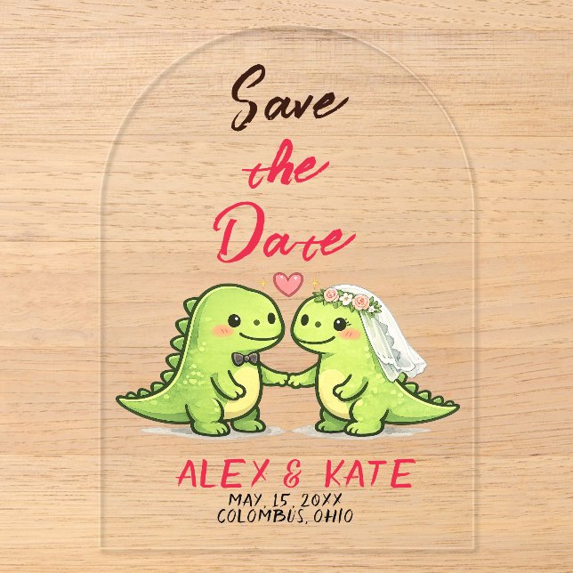 Invitaciones Acrílicas Dino Boda Save the Date  (Anverso)