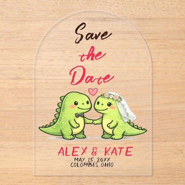 Invitaciones Acrílicas Dino Wedding Save the Date  (Anverso)