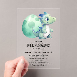Invitaciones Acrílicas Dinosaurio bebé lindo con su Baby Shower de huevo