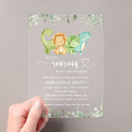 Invitaciones Acrílicas Dinosaurios Adorables, T-Rex, Jurásico, Baby Showe