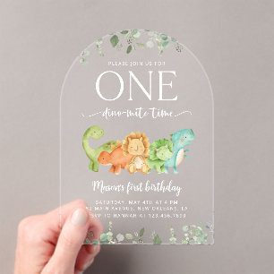 Invitaciones Acrílicas Dinosaurios Cutos, T-Rex, Jurásico, Primer Cumplea