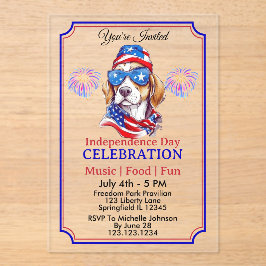 Invitaciones Acrílicas Diseño Colorido de Texto y Estrellas de América