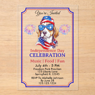 Invitaciones Acrílicas Diseño Colorido de Texto y Estrellas de América