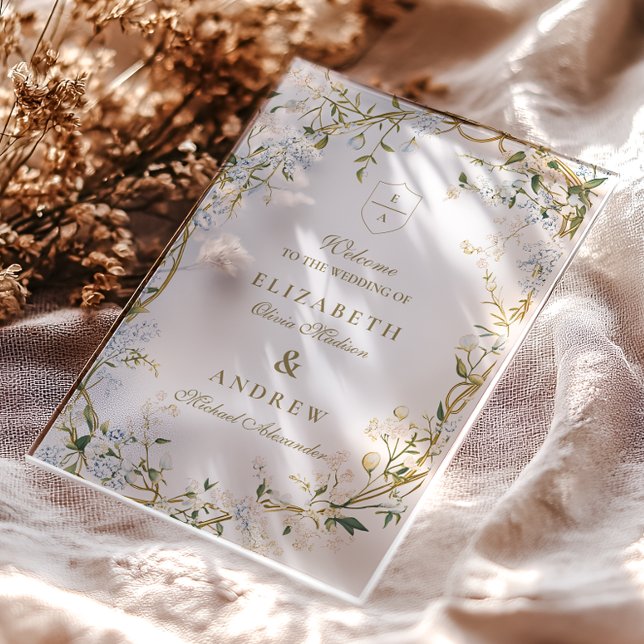 Invitaciones Acrílicas Diseño de Boda floral romántico con Escudo de mono (Subido por el creador)