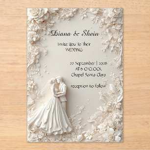 Invitaciones Acrílicas 🌿 Diseño de Ceremonia de Silueta con Marco Floral